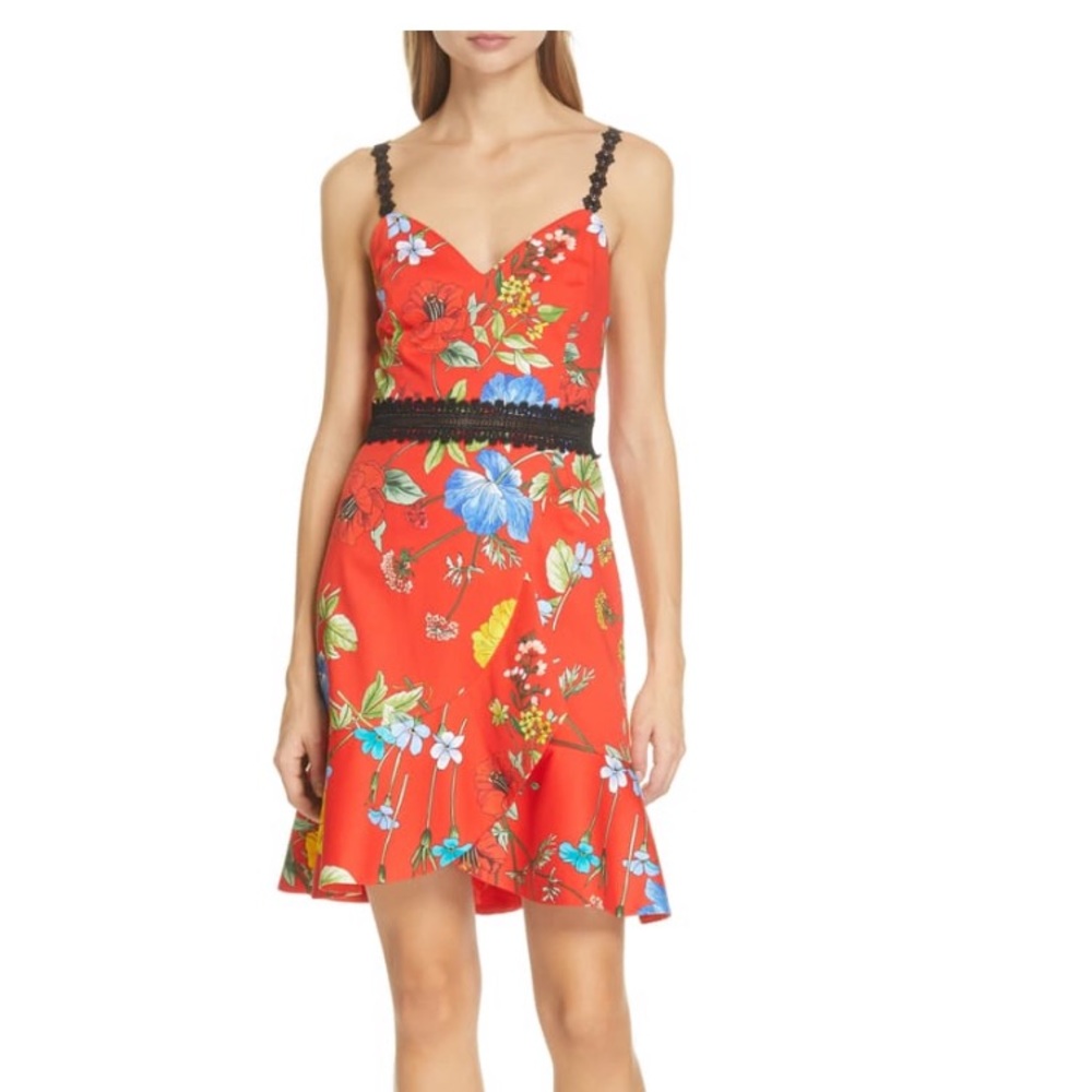 Alice + Olivia Red Floral Midi Dress